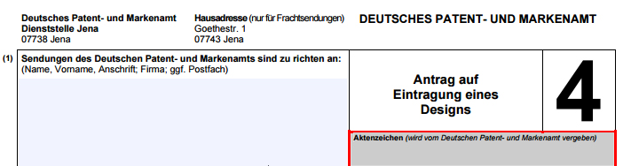 Anmeldeformular fuer eine Designanmeldung