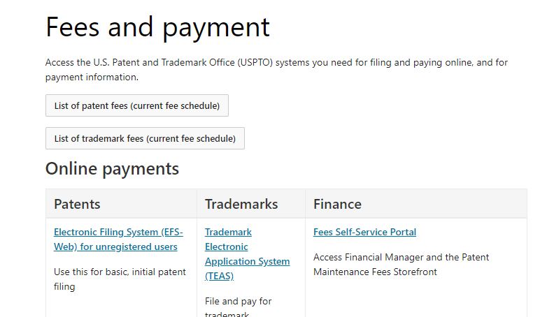 USPTO Payment Page